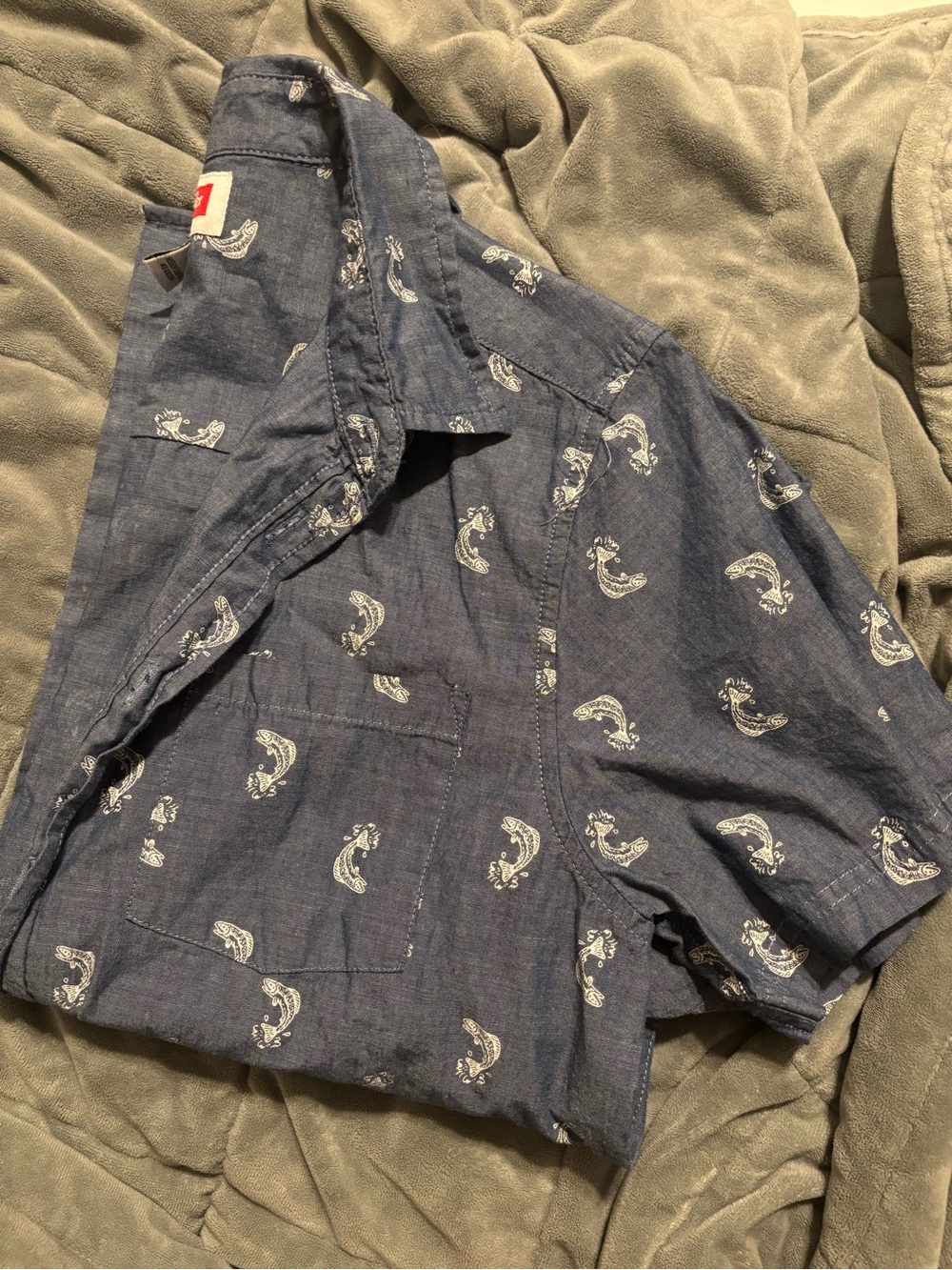 Wrangler Boys Navy Blue Print Button-Down Shirt